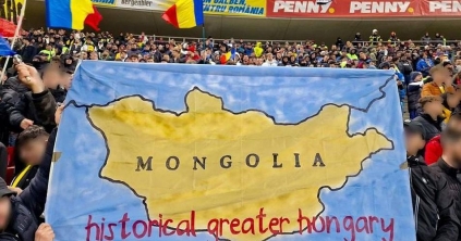 „Mongólia a történelmi nagy magyarország” feliratot függesztettek ki a román ultrák az Eb-selejtezőn